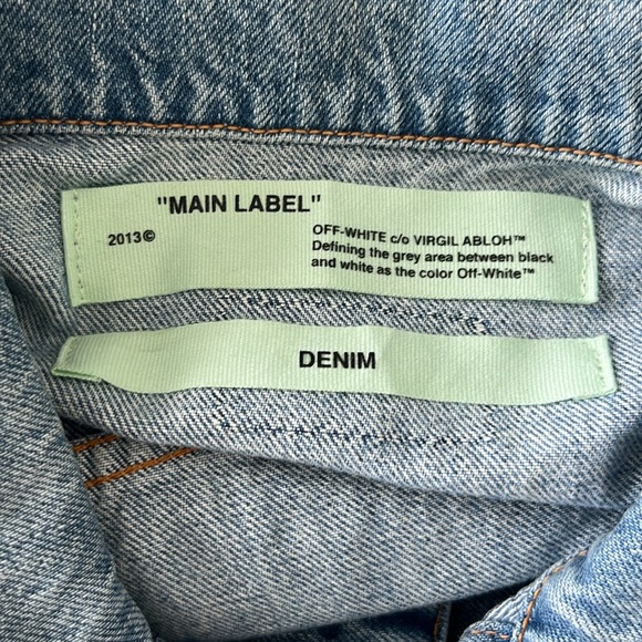 Off-White Virgil Abloh Cropped Denim Jacket 'Handmade' Applique Jean Jacket - Picture 10 of 16